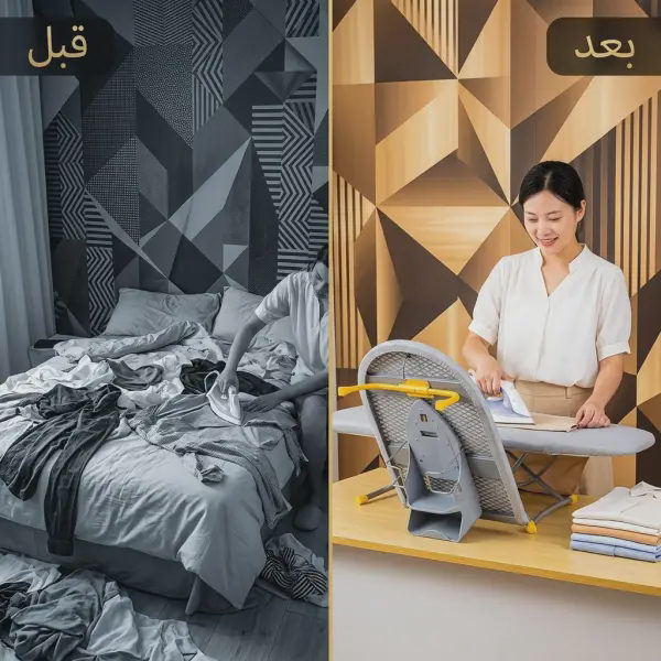 قبل وبعد: ترابيزة كي قابلة للطي والتعليق – موفرة للمساحة