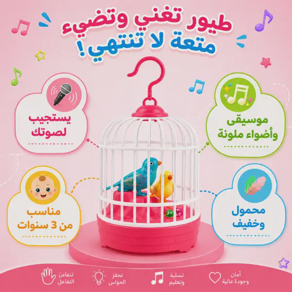 لعبة قفص الطيور التفاعلية للأطفال بمستشعر الصوت.