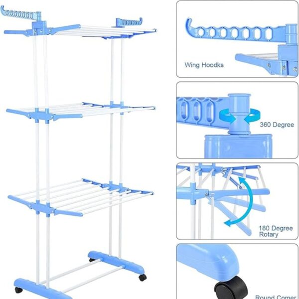2 - 2026-01-19T200407.704 رف تجفيف ملابس قابل للطي متين بـ 3 طبقات قابلة للتعديل
