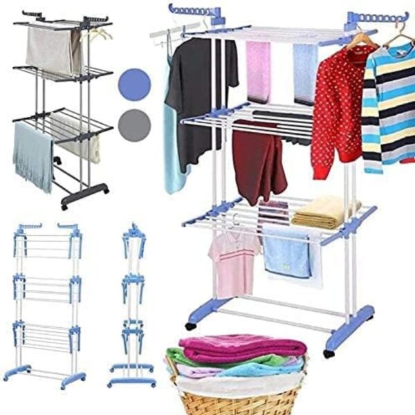 2 - 2026-01-19T200424.259 رف تجفيف ملابس قابل للطي متين بـ 3 طبقات قابلة للتعديل