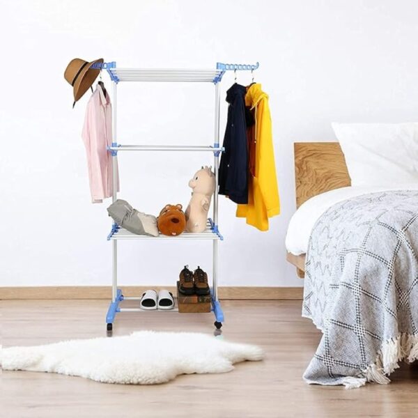 2 - 2026-01-19T200549.411 رف تجفيف ملابس قابل للطي متين بـ 3 طبقات قابلة للتعديل