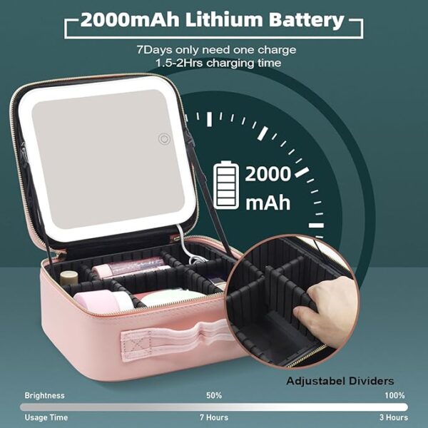 71nNR4OtMXL._AC_SX679_ شنطة مكياج لتنظيم مستحضرات التجميل مع مراية مضيئة مغناطيسية قابلة للإزالة
